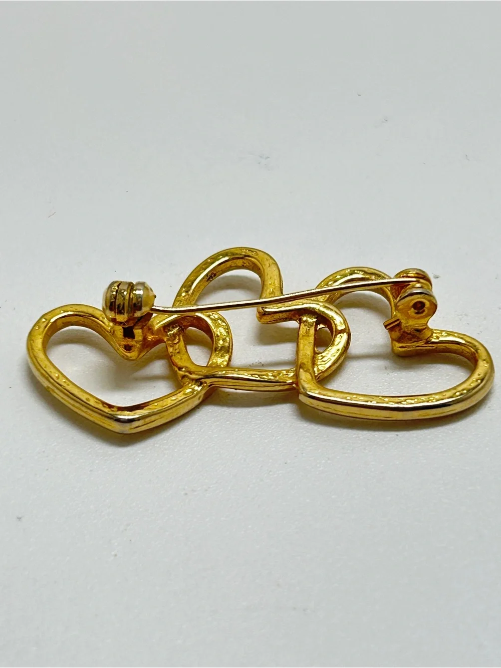 Vintage Gold Triple Heart Brooch